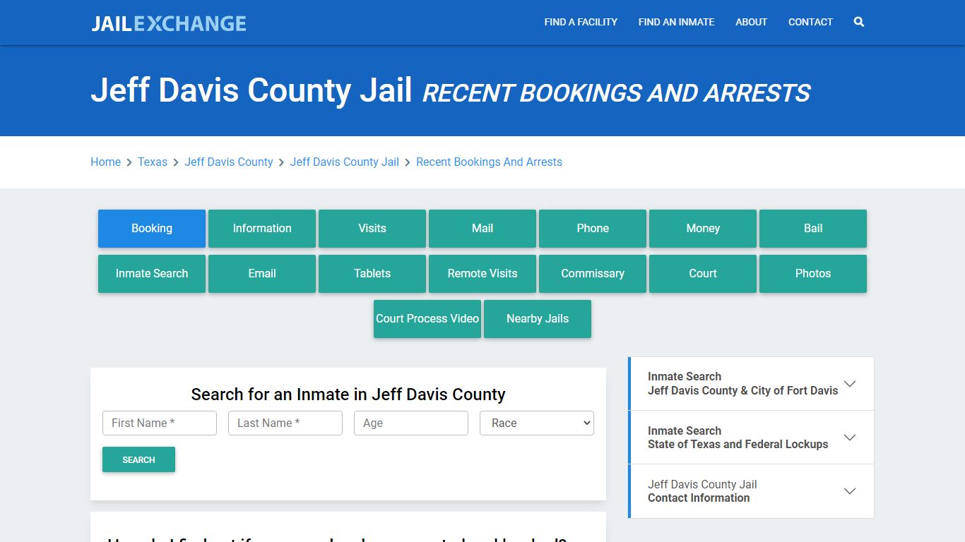 Jeff Davis County Jail & Sheriff TX Recent Arrests and Bookings